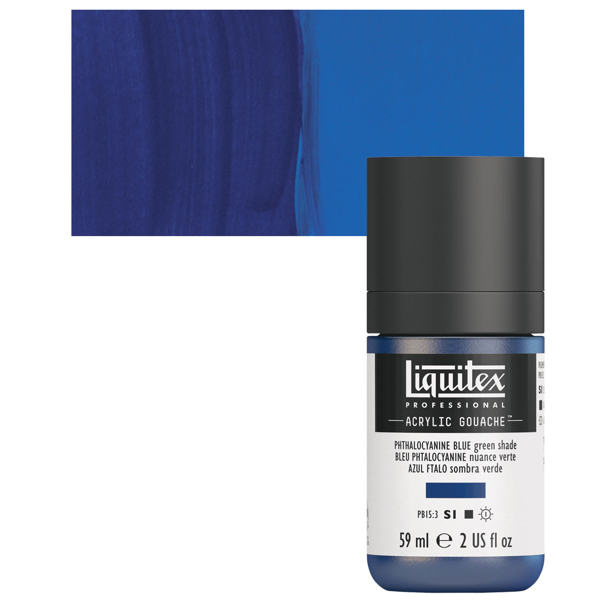 Liquitex Acrylic Gouache - Phthalo Blue Green Shade, 59 ml bottle and swatch