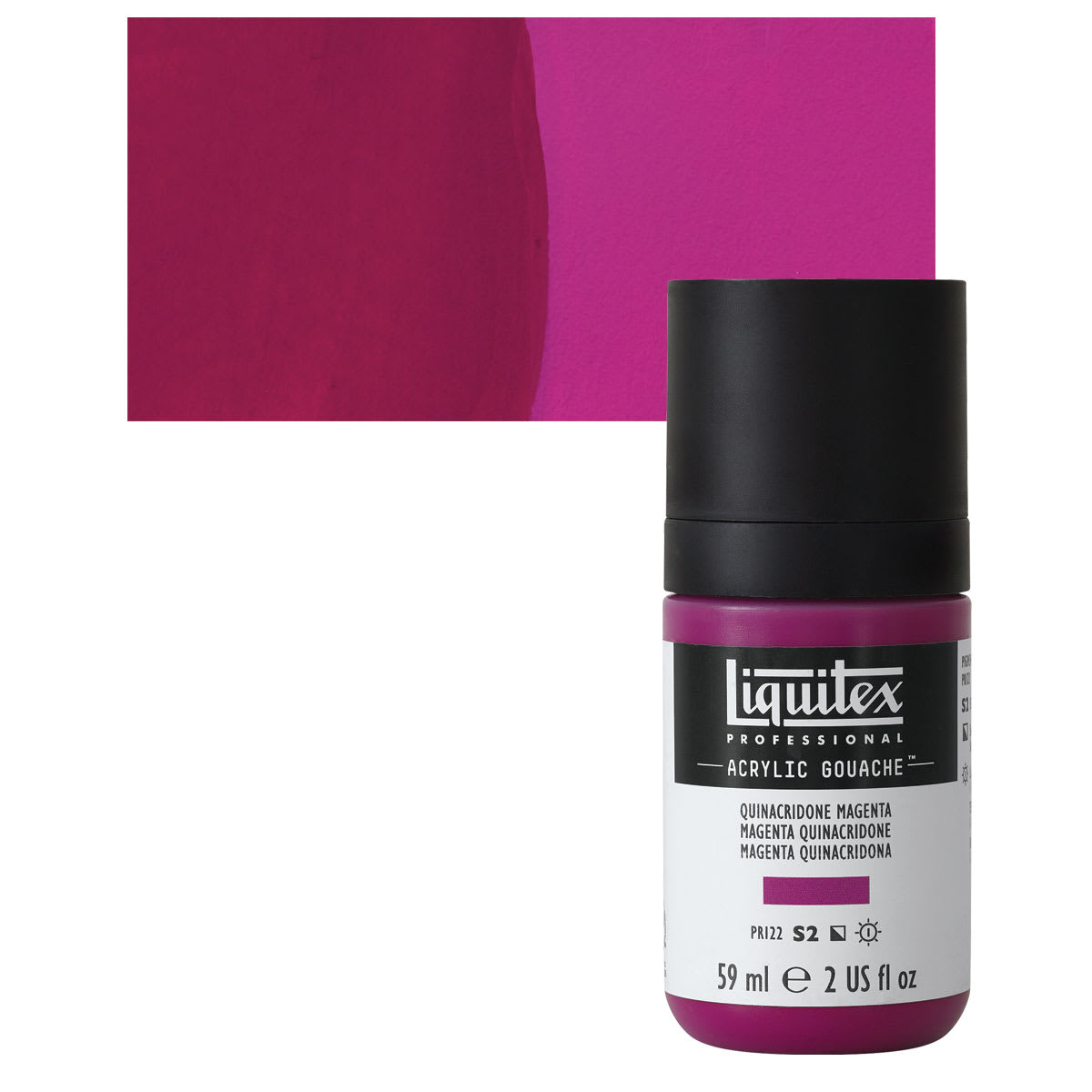 Liquitex Acrylic Gouache - Quinacridone Magenta, 59 ml bottle and swatch