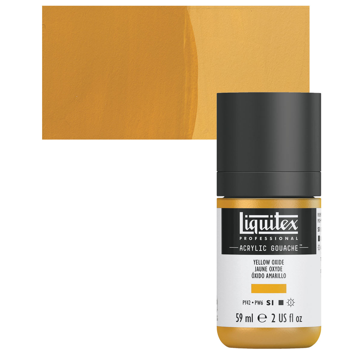 Liquitex Acrylic Gouache - Yellow Oxide, 59 ml bottle and swatch