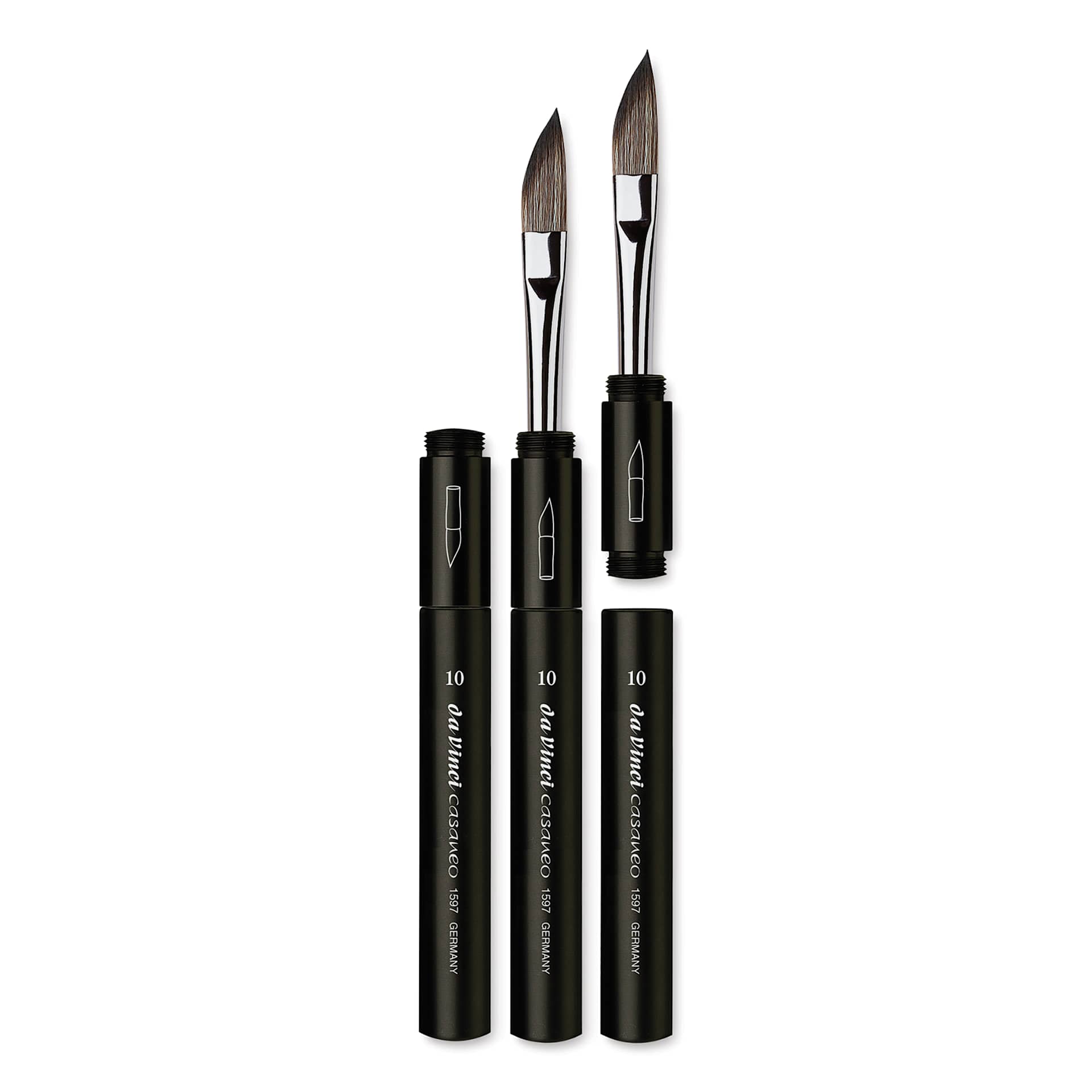Da Vinci Casaneo Synthetic Squirrel Watercolor Brush - Travel Slant, Size 10, Short Handle, Synthetic (closed, assembled, separated)