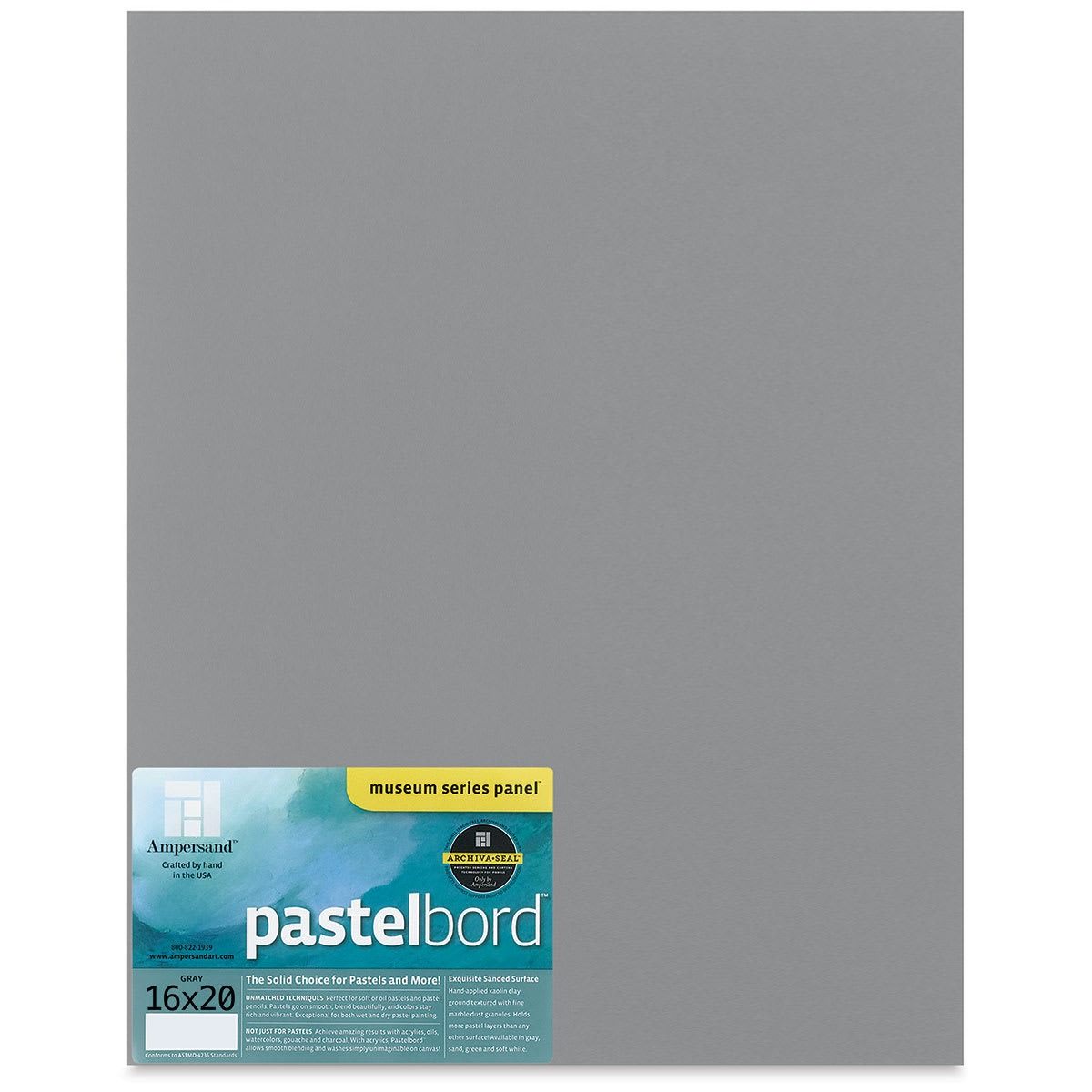 Ampersand Pastelbord Panel - 16" x 20", 1/8" Profile, Gray