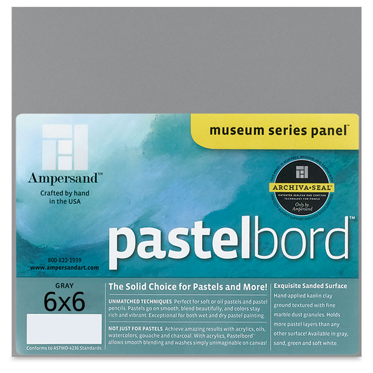 Ampersand Pastelbord Panel - 6" x 6", 1/8" Profile, Gray