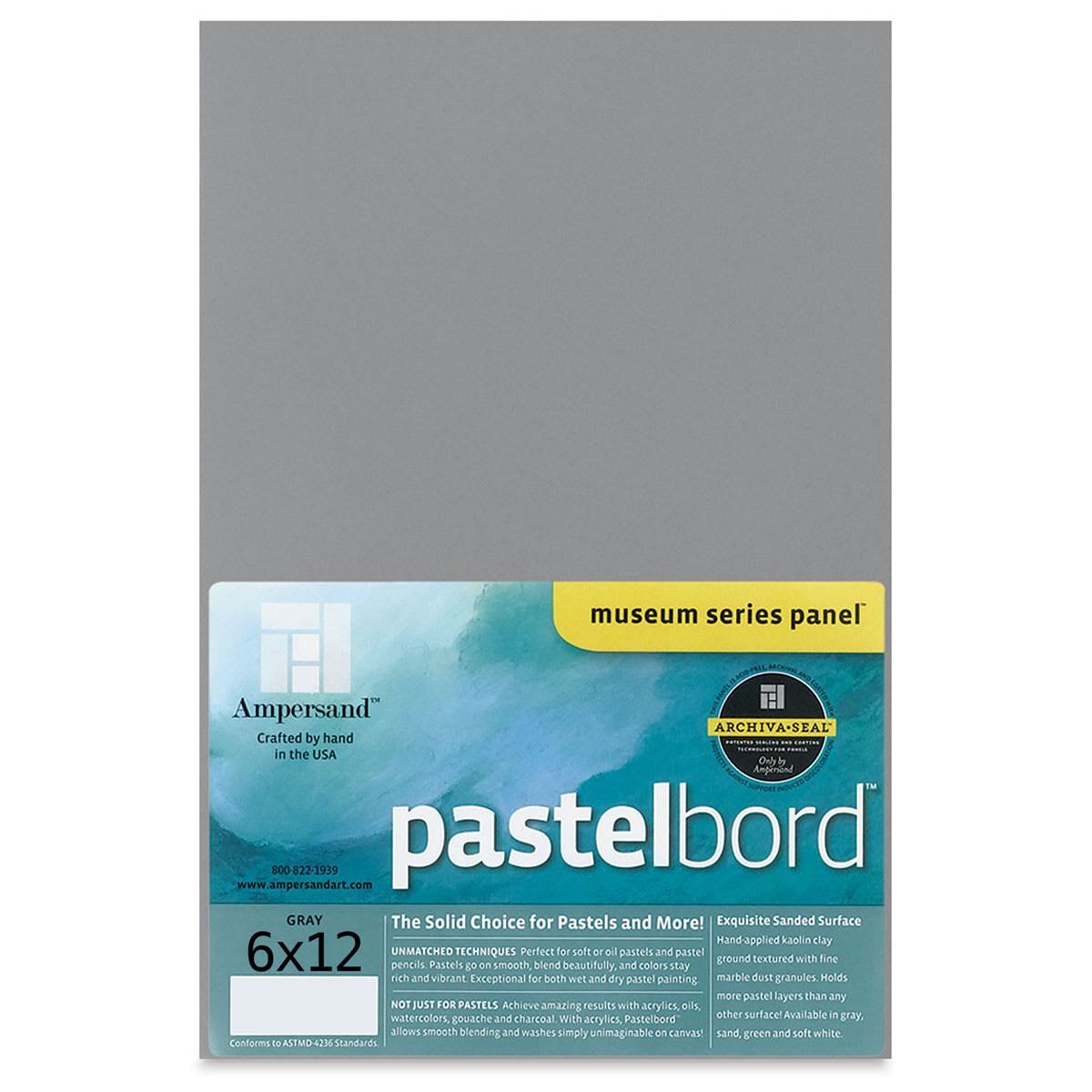 Ampersand Pastelbord Panel - 6" x 12", 1/8" Profile, Gray