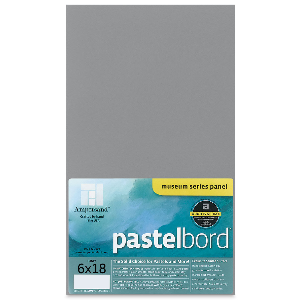 Ampersand Pastelbord Panel - 6" x 18", 1/8" Profile, Gray