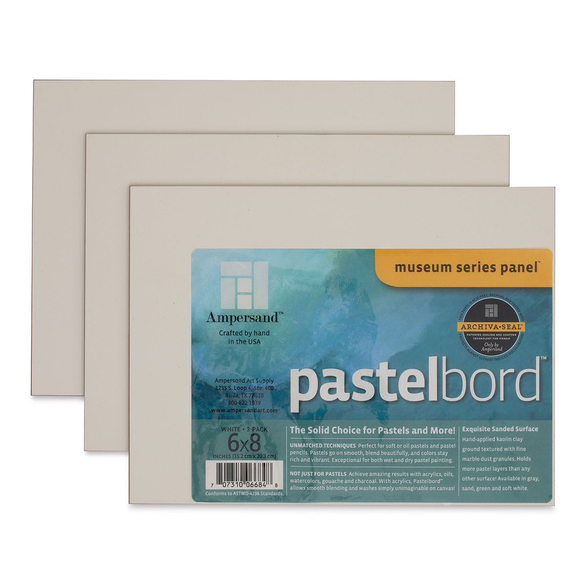 Ampersand Pastelbord Panel - 6" x 8", 1/8" Profile, White, Pkg of 3