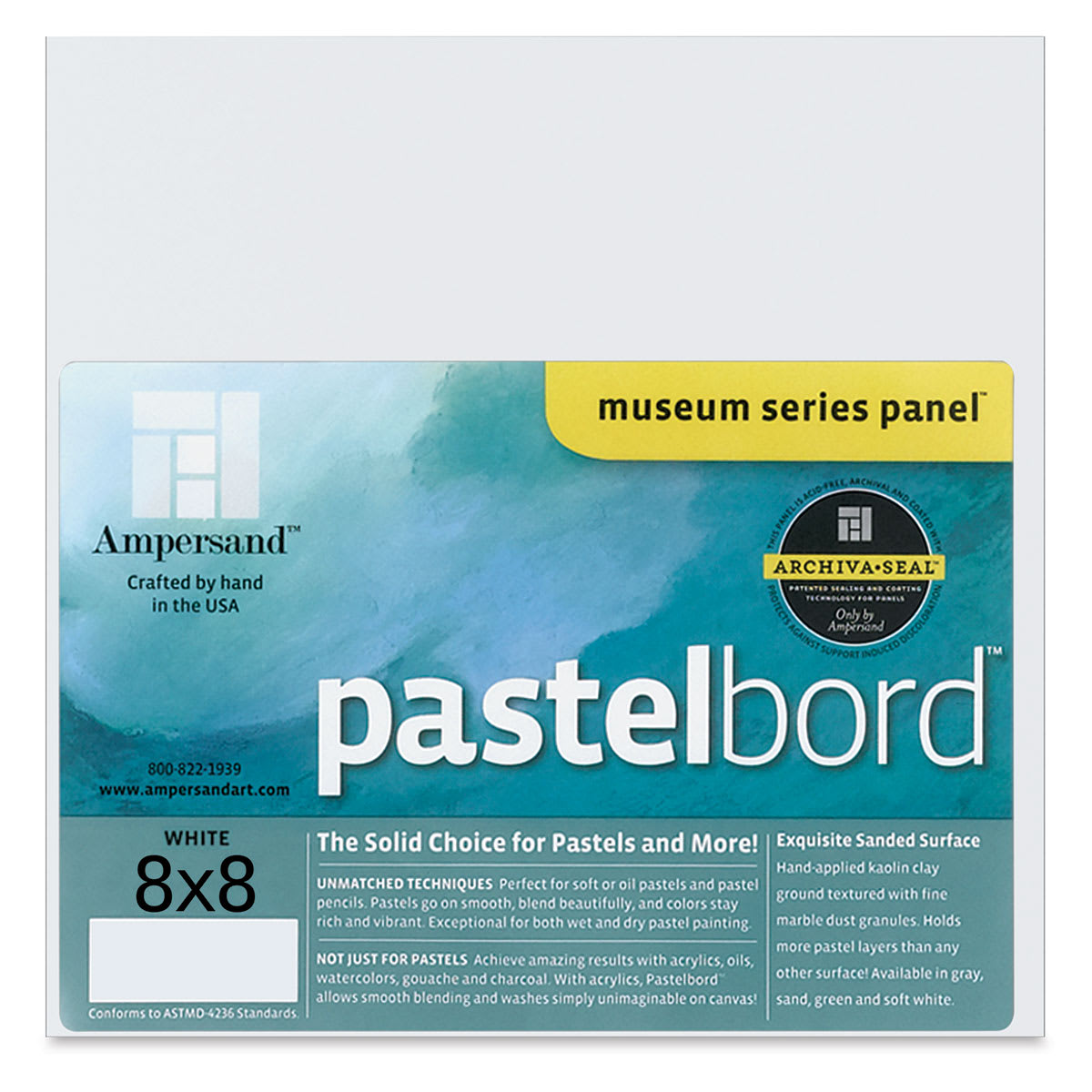 Ampersand Pastelbord Panel - 8" x 8", 1/8" Profile, White