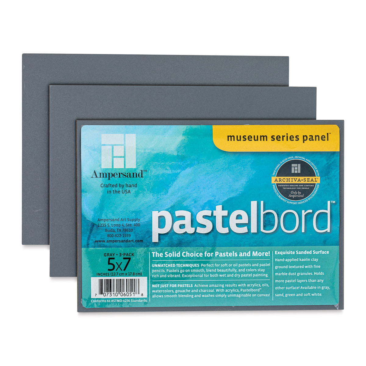 Ampersand Pastelbord Panel Pack - 5" x 7",  1/8" Profile, Gray, Pkg of 3