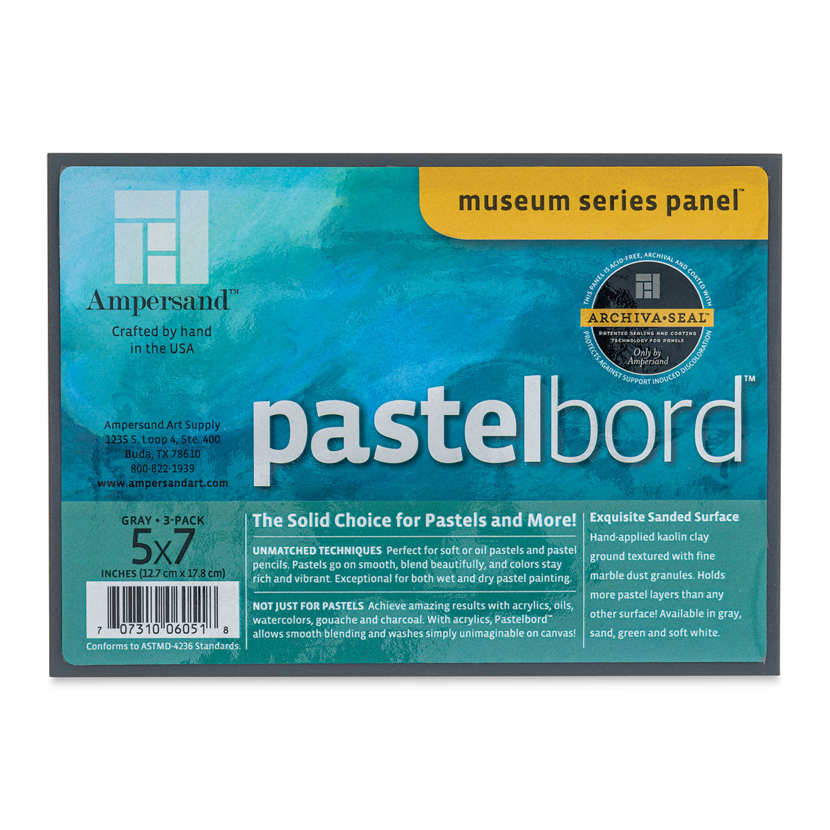 Ampersand Pastelbord Panel Pack - 5" x 7",  1/8" Profile, Gray, Pkg of 3 front of package