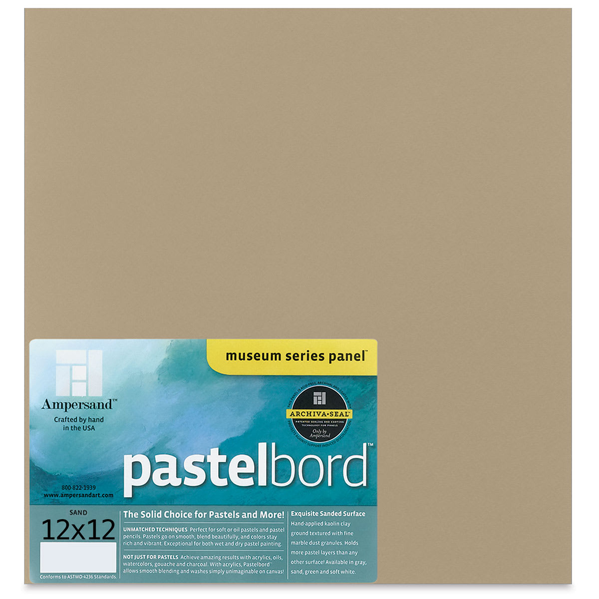 Ampersand Pastelbord Panel - 12" x 12", 1/8" Profile, Sand