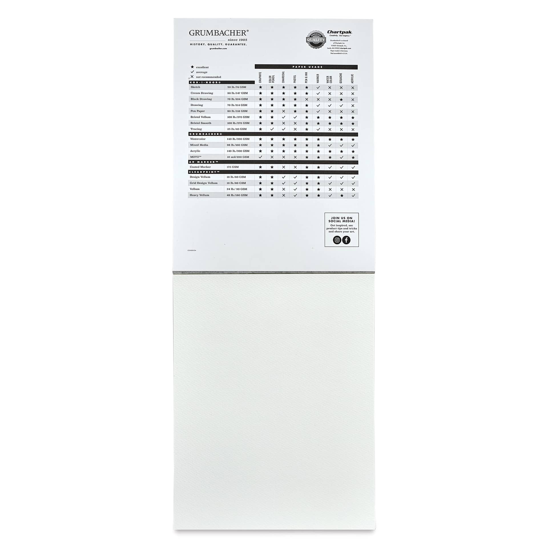 Grumbacher Acrylic Tapebound Pad - 11" x 14", 24 sheets, 140 lb open to first sheet