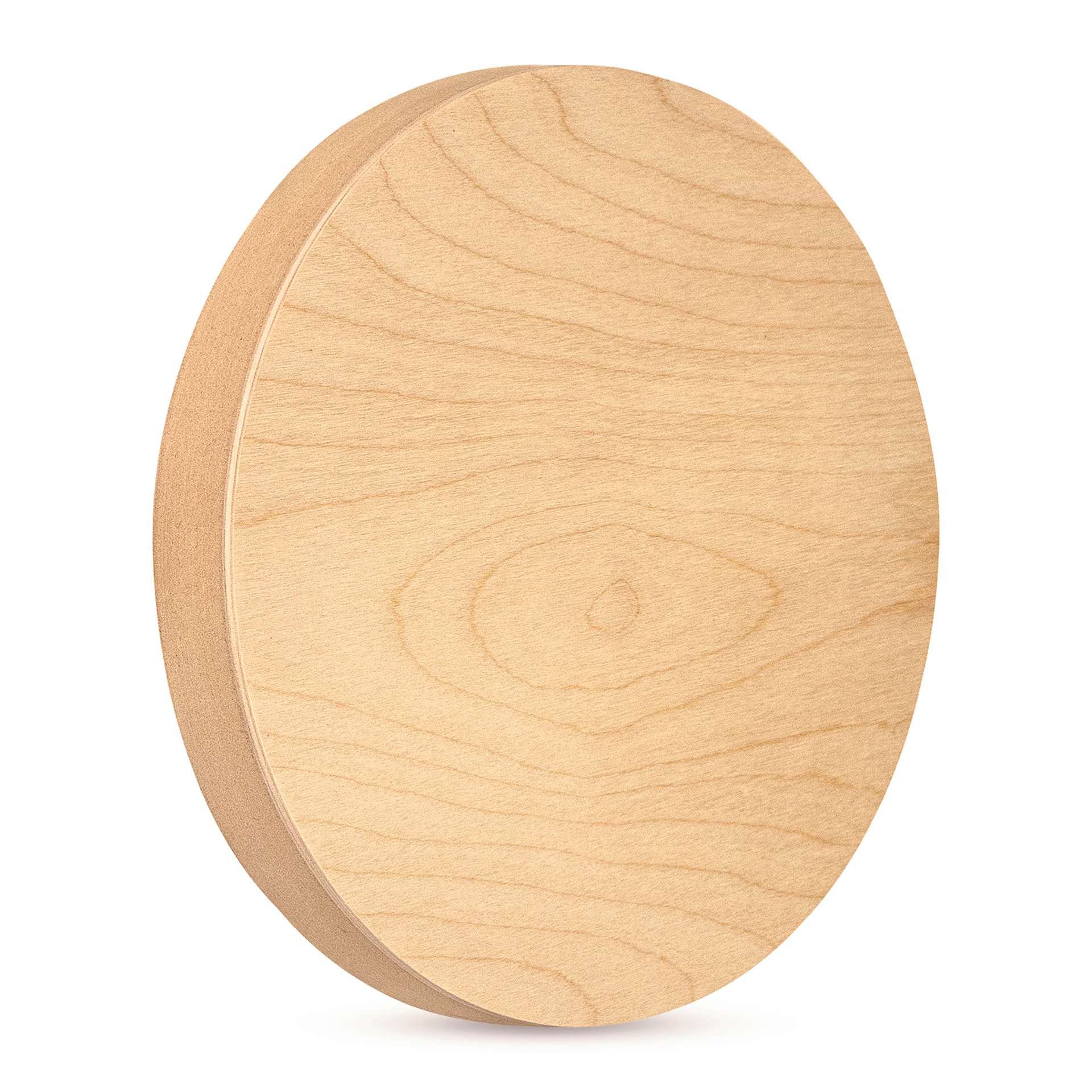 American Easel Cradled Round Birch Painting Panel - 12" Dia. x 7/8" D (Front, Angled view)