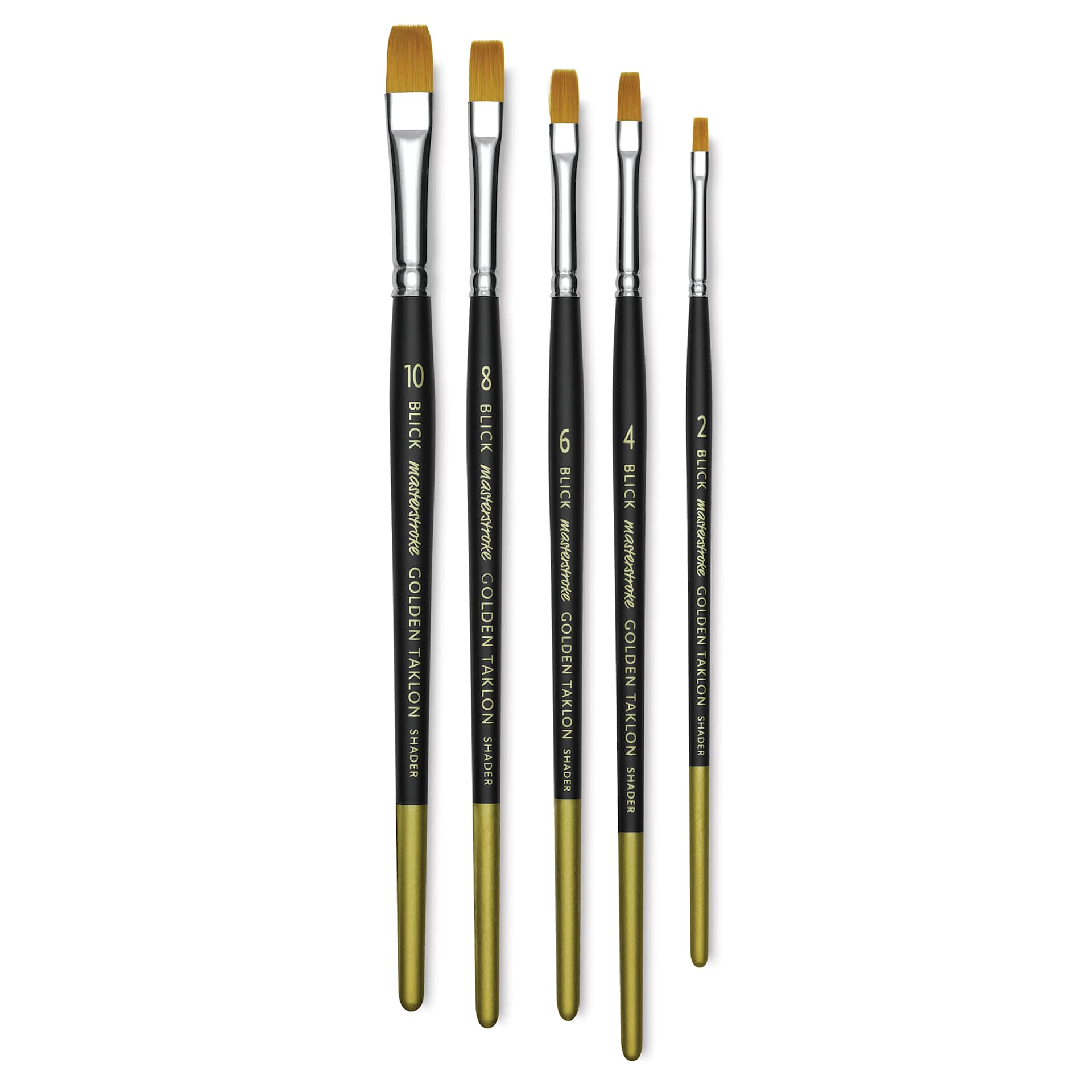 Blick Masterstroke Golden Taklon Brushes - 5 Shaders shown upright