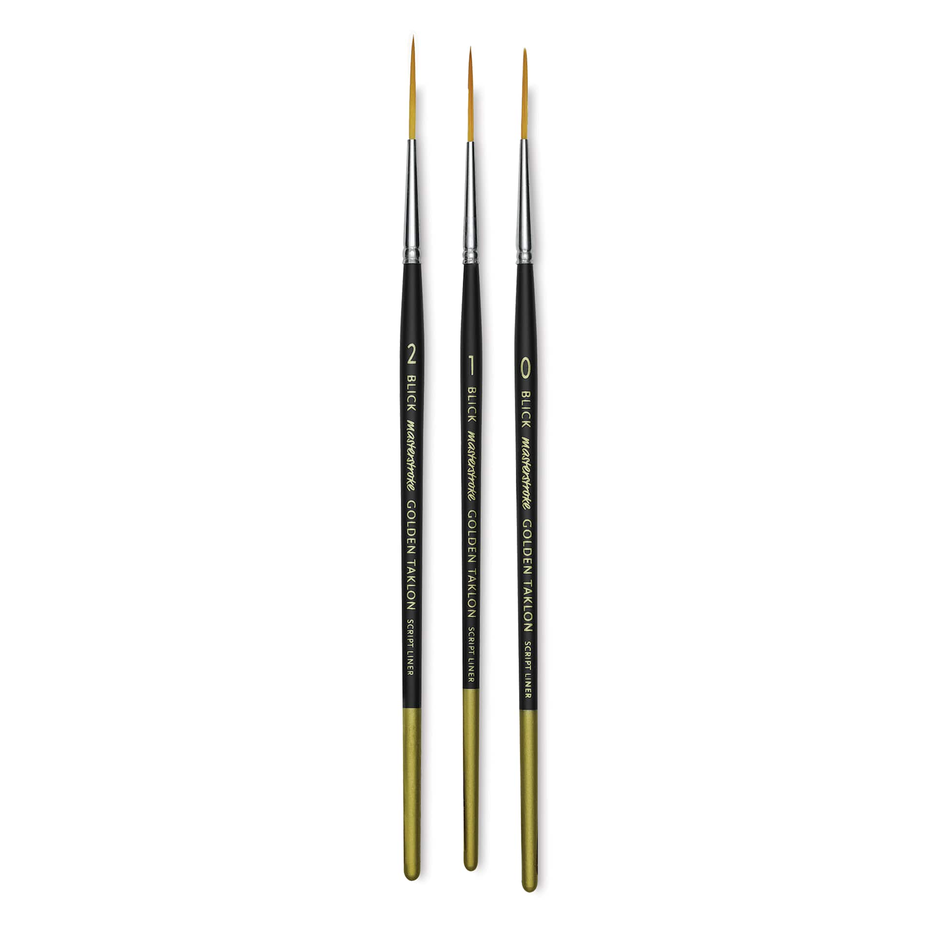 Blick Masterstroke Golden Taklon Brushes - 3 Script Liners shown upright