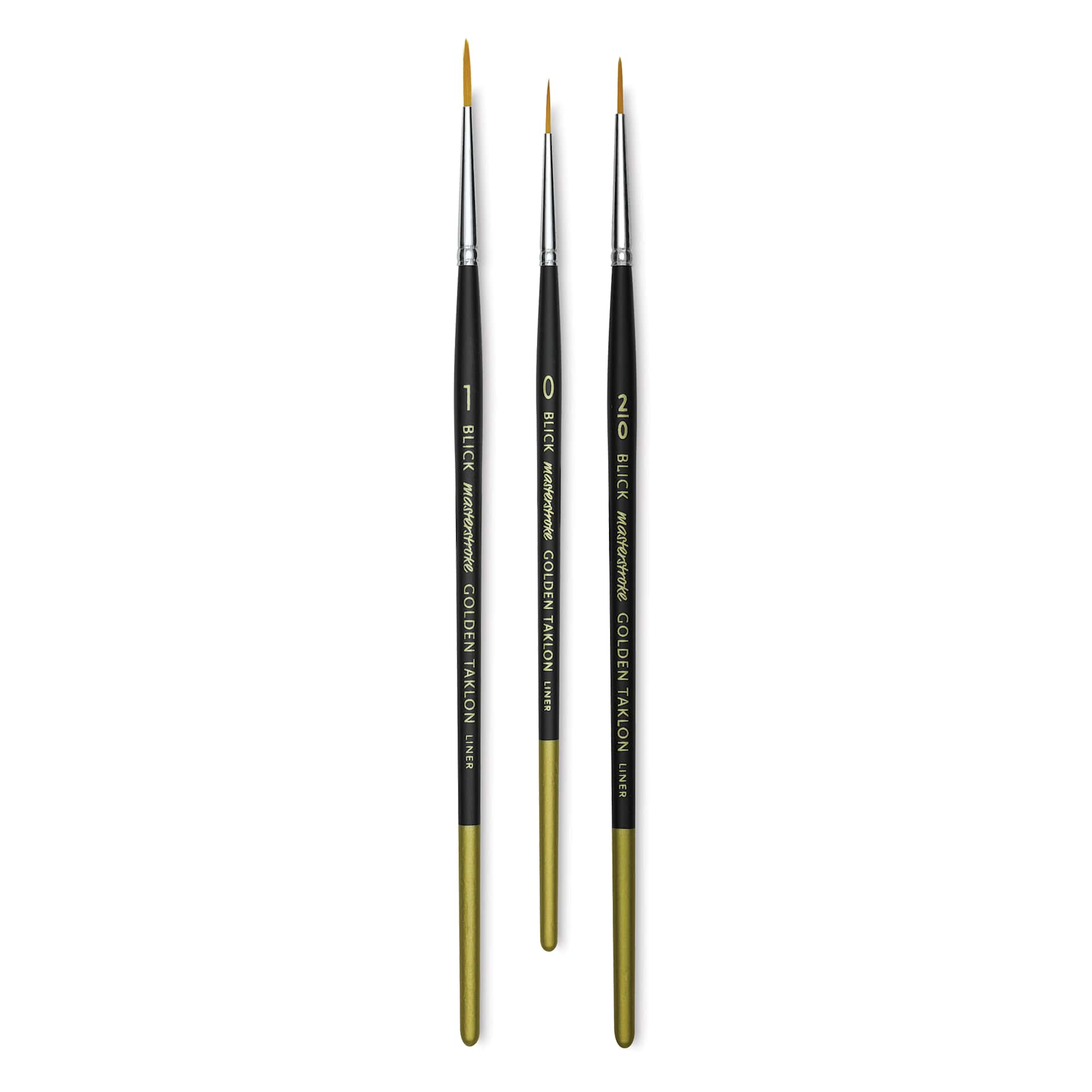 Blick Masterstroke Golden Taklon Brushes - 3 Liners shown upright