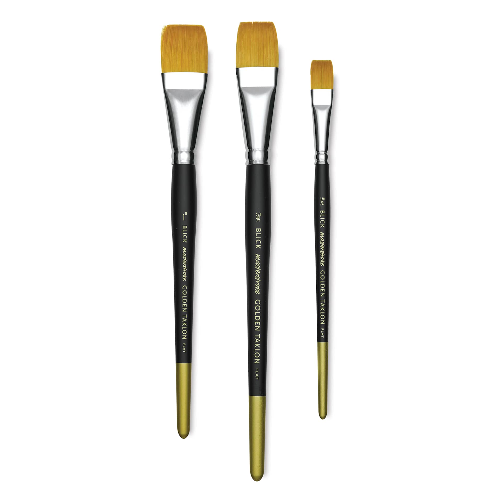 Blick Masterstroke Golden Taklon Brushes - 3 Flats shown upright Blick Masterstroke Golden Taklon Brushes - 3 Flats shown upright