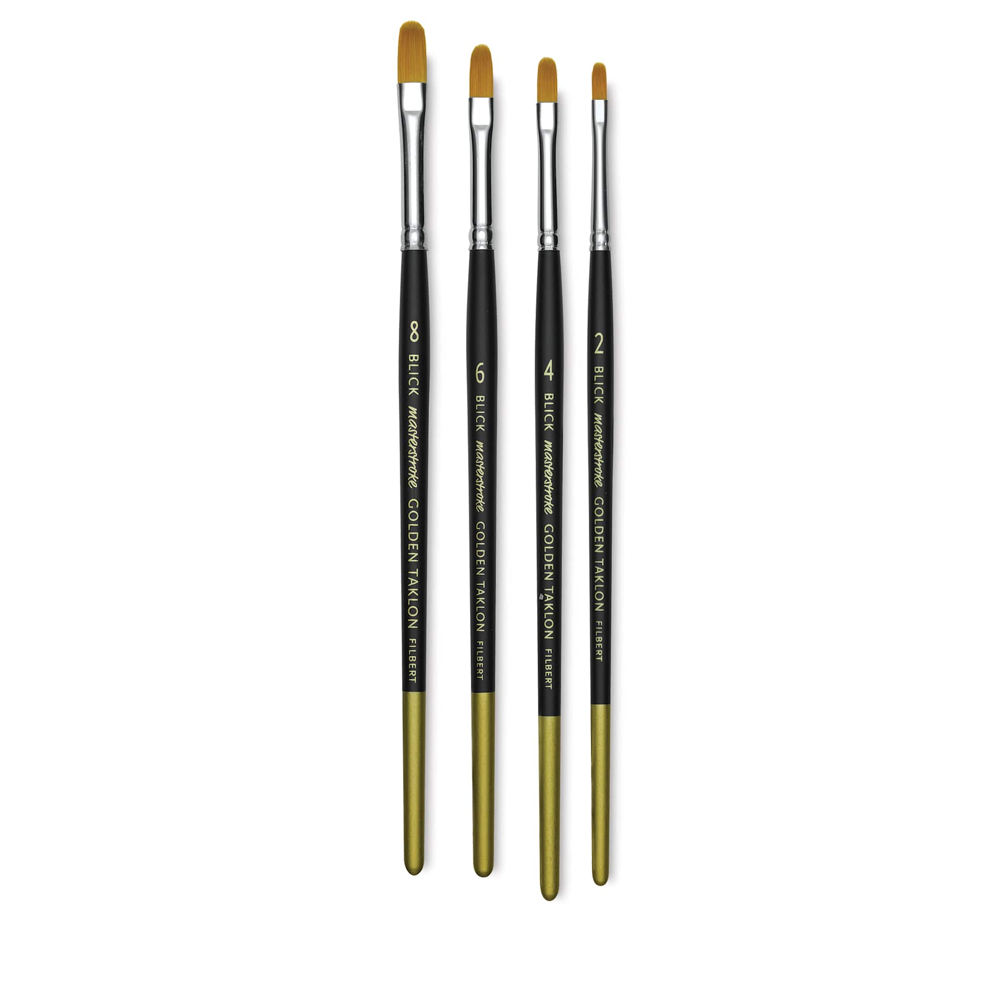 Blick Masterstroke Golden Taklon Brushes - 4 Filberts shown upright Blick Masterstroke Golden Taklon Brushes - 4 Filberts shown upright