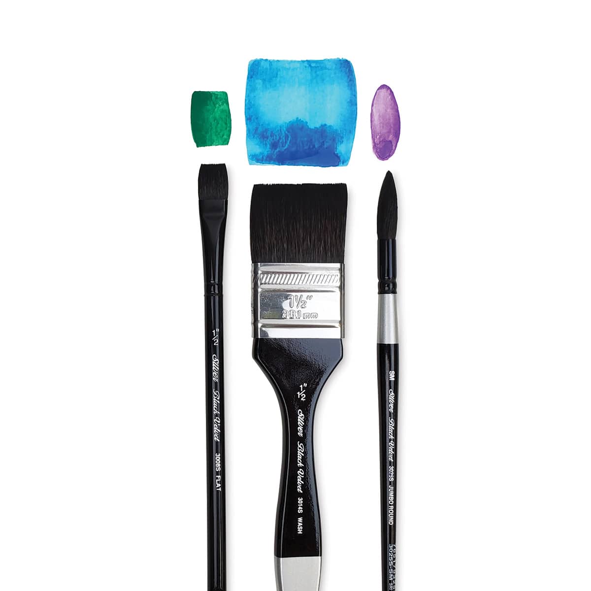 Silver Brush Black Velvet Watercolor Brush Set - Plein Air, Set of 3 (with example strokes) Silver Brush Black Velvet Watercolor Brush Set - Plein Air, Set of 3 (with example strokes)