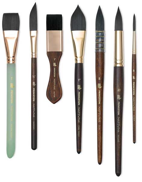 Princeton Neptune Series 4750 Synthetic Squirrel Brushes, View of assorted brushes Princeton Neptune Series 4750 Synthetic Squirrel Brushes, View of assorted brushes