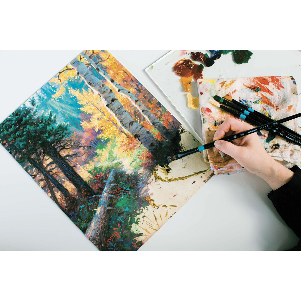 Princeton Aspen Series 6500 Synthetic Brushes - Painting of landscape using Long handled Bright brush Princeton Aspen Series 6500 Synthetic Brushes - Painting of landscape using Long handled Bright brush