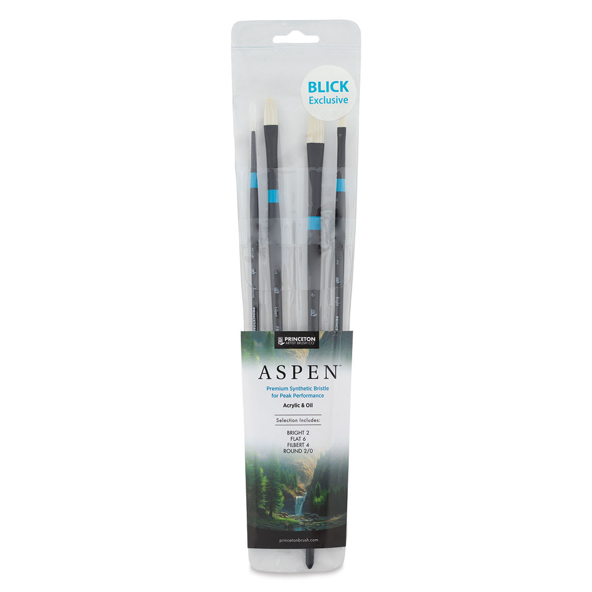 Princeton Aspen Series 6500 Synthetic Brushes - Blick Exclusive set shown in package Princeton Aspen Series 6500 Synthetic Brushes - Blick Exclusive set shown in package