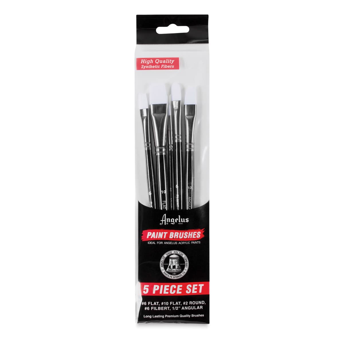 Angelus Synthetic Paint Brush Set - Assorted, Set of 5, Short Handle (in package) Angelus Synthetic Paint Brush Set - Assorted, Set of 5, Short Handle (in package)