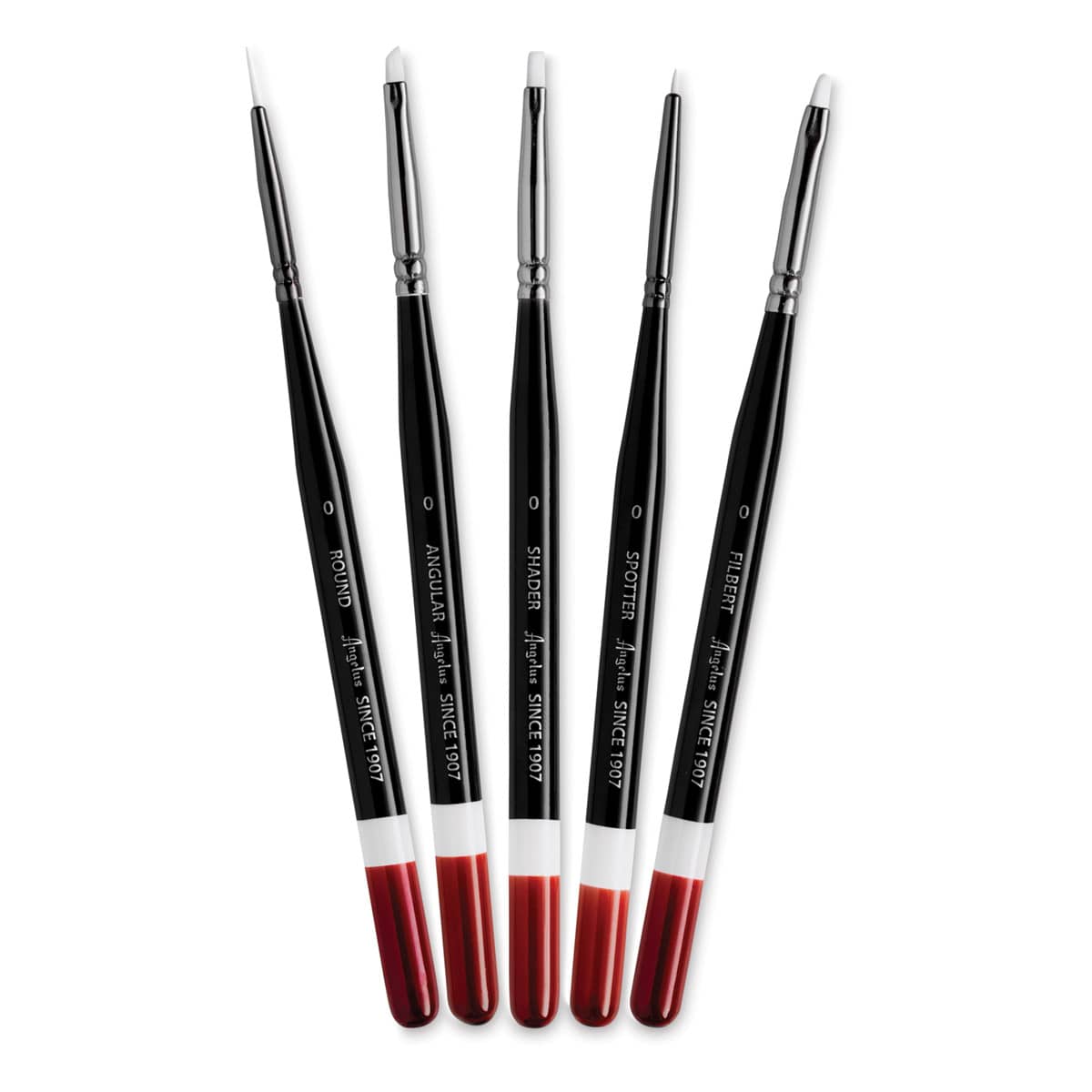 Angelus Synthetic Paint Brush Set - Micro Detail, Set of 5, Short Handle (full length of brushes out of the package) Angelus Synthetic Paint Brush Set - Micro Detail, Set of 5, Short Handle (full length of brushes out of the package)