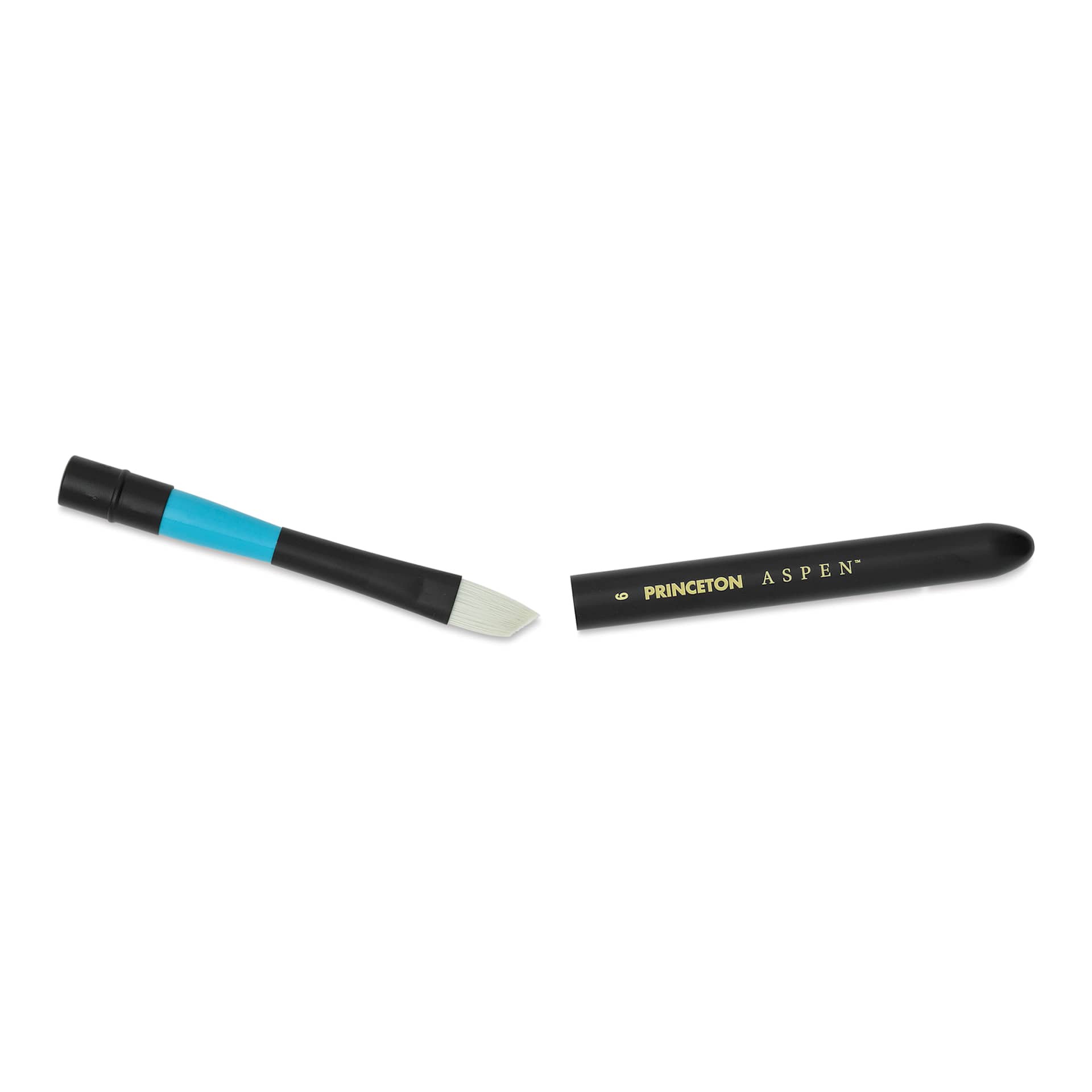 Princeton Aspen Series 6500 Synthetic Travel Brush - Angle Bright, Size 6 cap separated from brush Princeton Aspen Series 6500 Synthetic Travel Brush - Angle Bright, Size 6 cap separated from brush