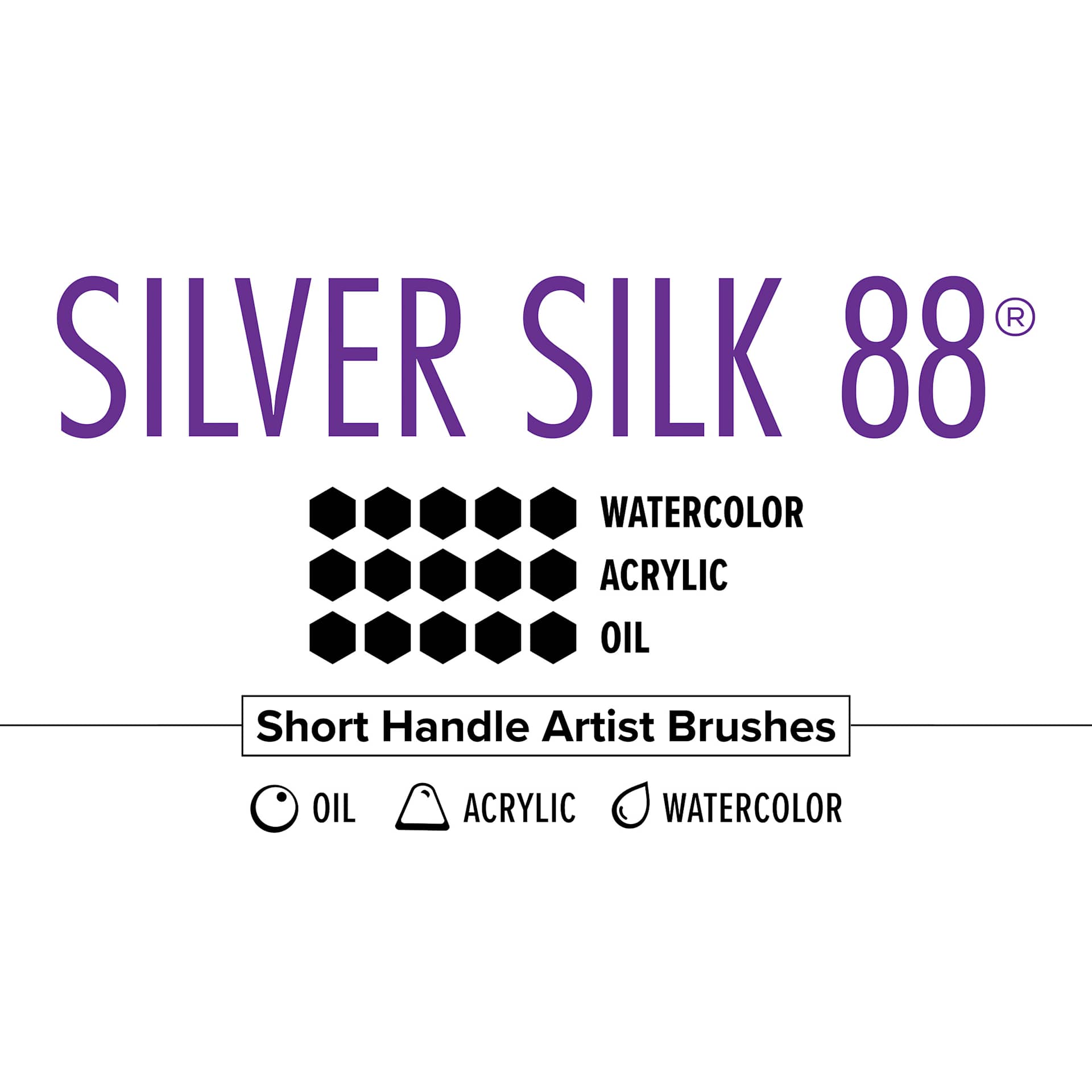 Silver Silk 88 short handle brush chart for watercolor, acrylic and oil paints Silver Silk 88 short handle brush chart for watercolor, acrylic and oil paints