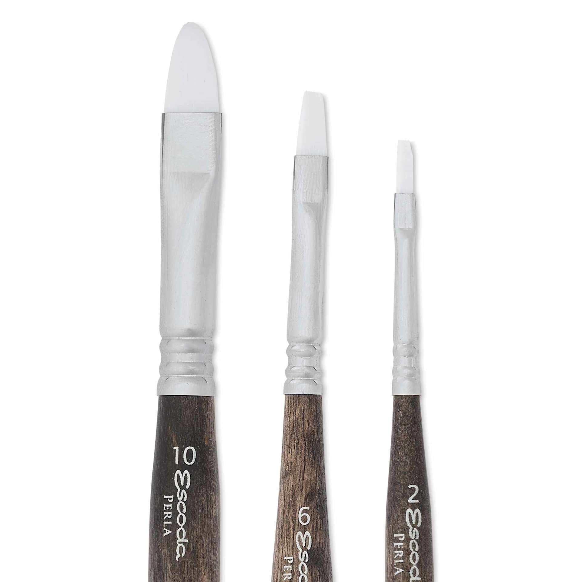 Escoda Perla Toray White Synthetic Travel Brushes - Set of 3, Bright, close up