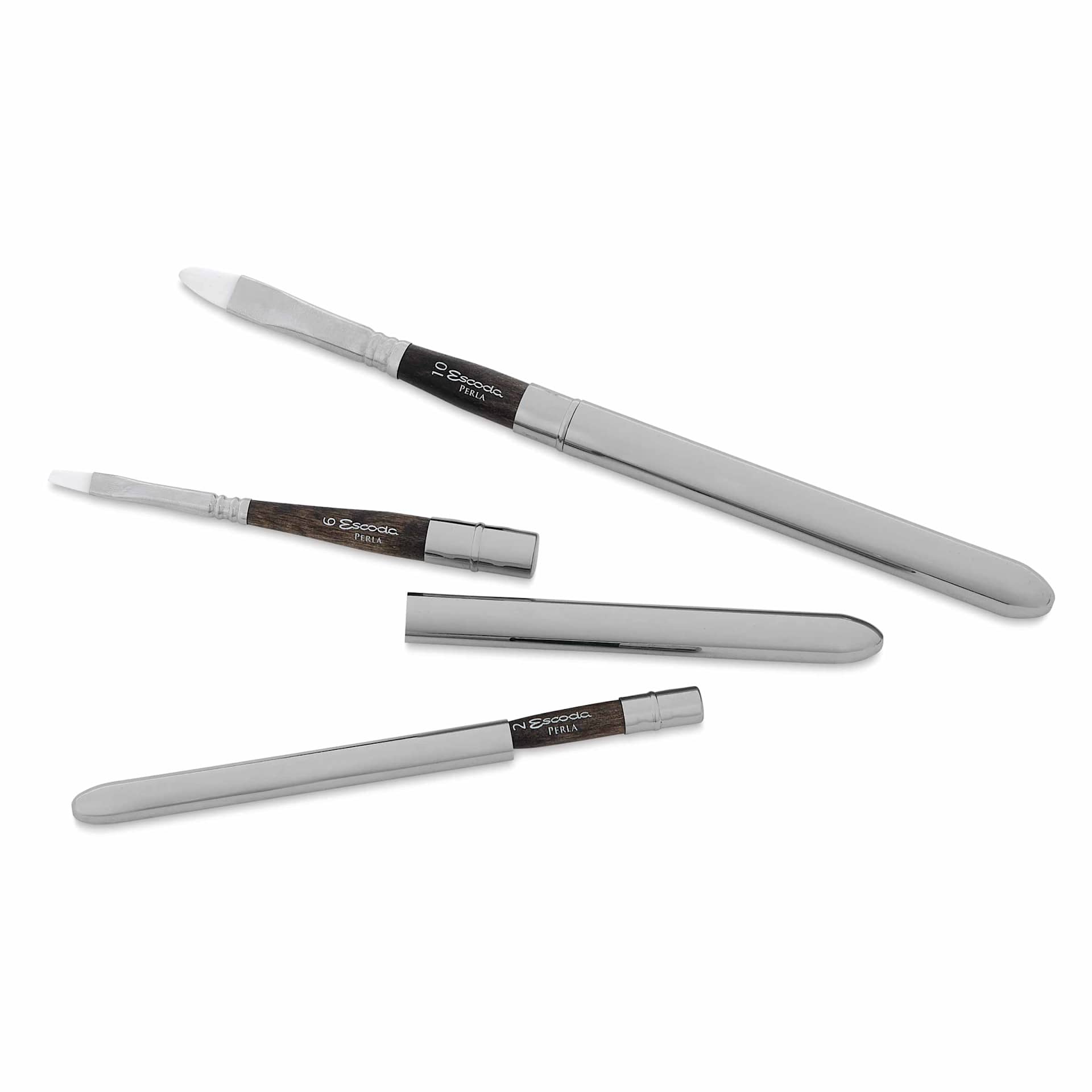 Escoda Perla Toray White Synthetic Travel Brushes - Set of 3, Bright, full length and travel adjustable