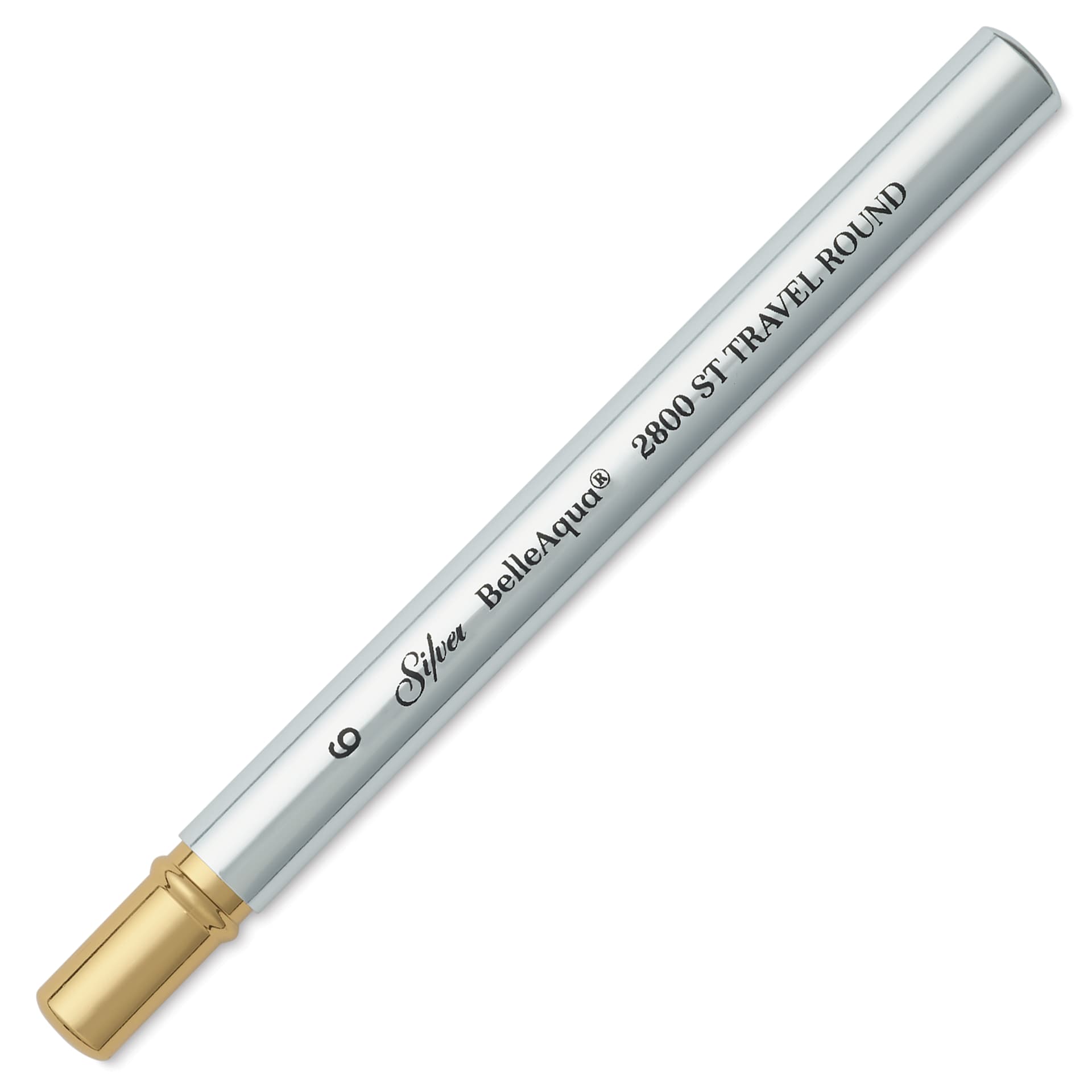 Silver Brush BelleAqua Travel Brush - Round, Short Handle, Size 6, brush top inserted in handle