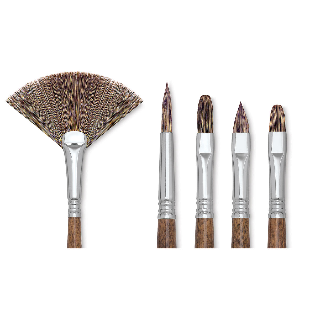 Escoda Versatil Brushes - Closeup of Fan and assorted other style brushes shown Escoda Versatil Brushes - Closeup of Fan and assorted other style brushes shown