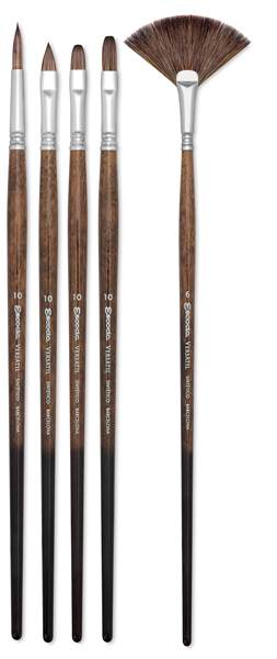Escoda Versatil Brushes - Full length of Fan and assorted long handled brushes shown