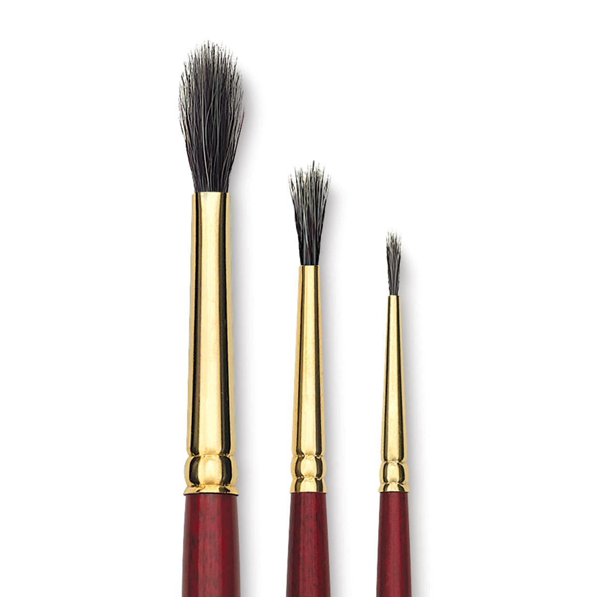 Blick Master Synthetic Badger Brushes - Closeup of three sizes of Round Brushes
