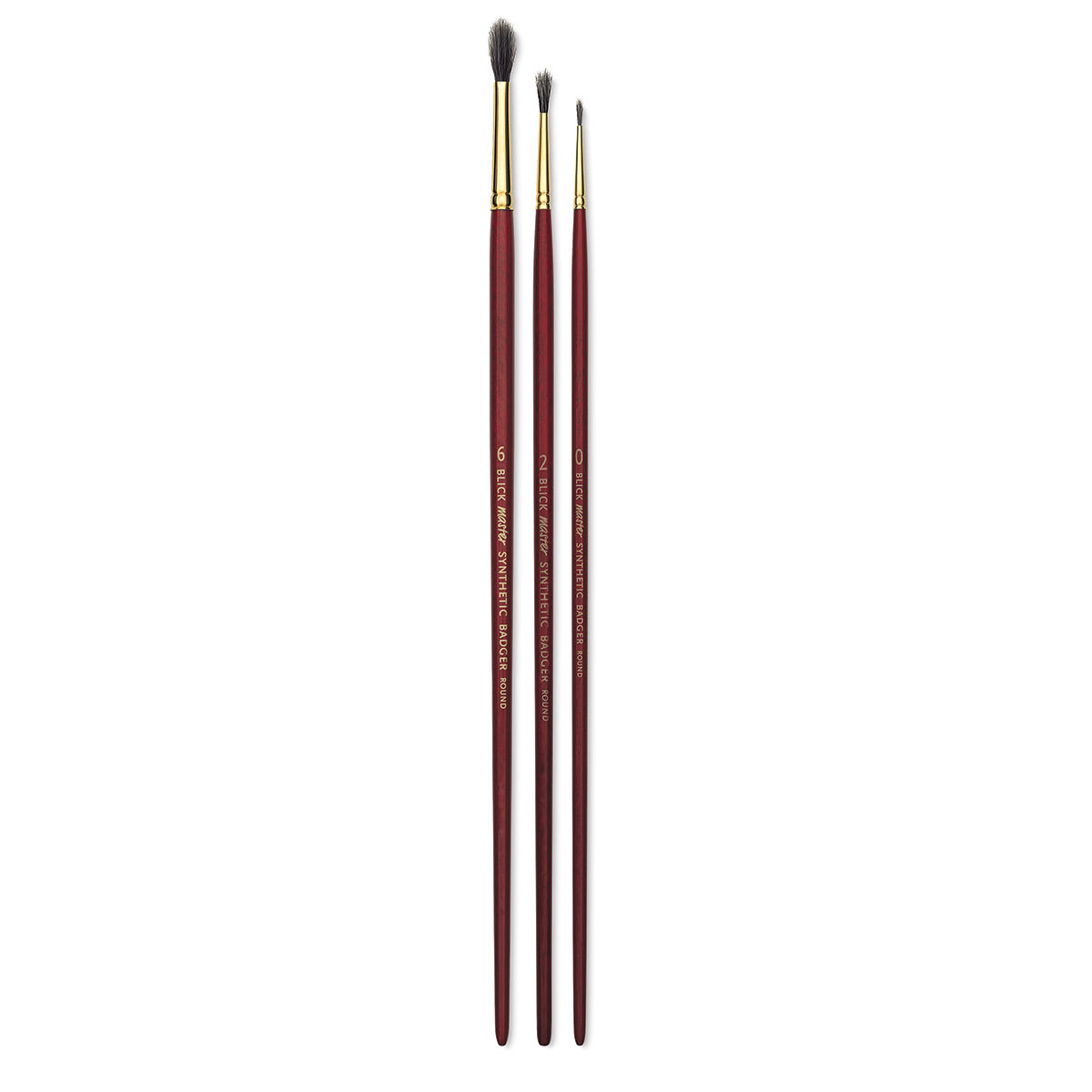 Blick Master Synthetic Badger Brushes - Three Round brushes upright