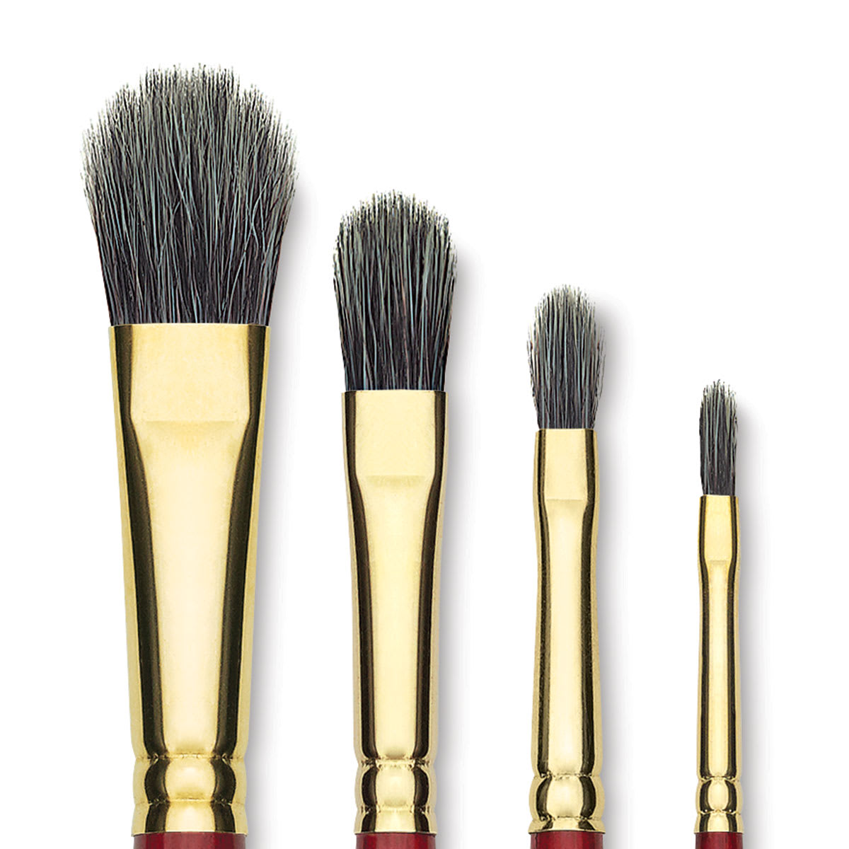 Blick Master Synthetic Badger Brushes - Closeup of several sizes of Filbert Brushes