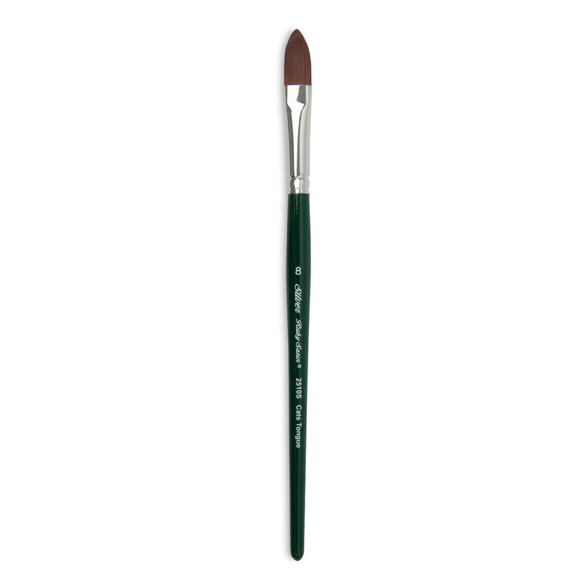 Silver Brush Ruby Satin Synthetic Brush - Cat's Tongue, Size 8, Short Handle