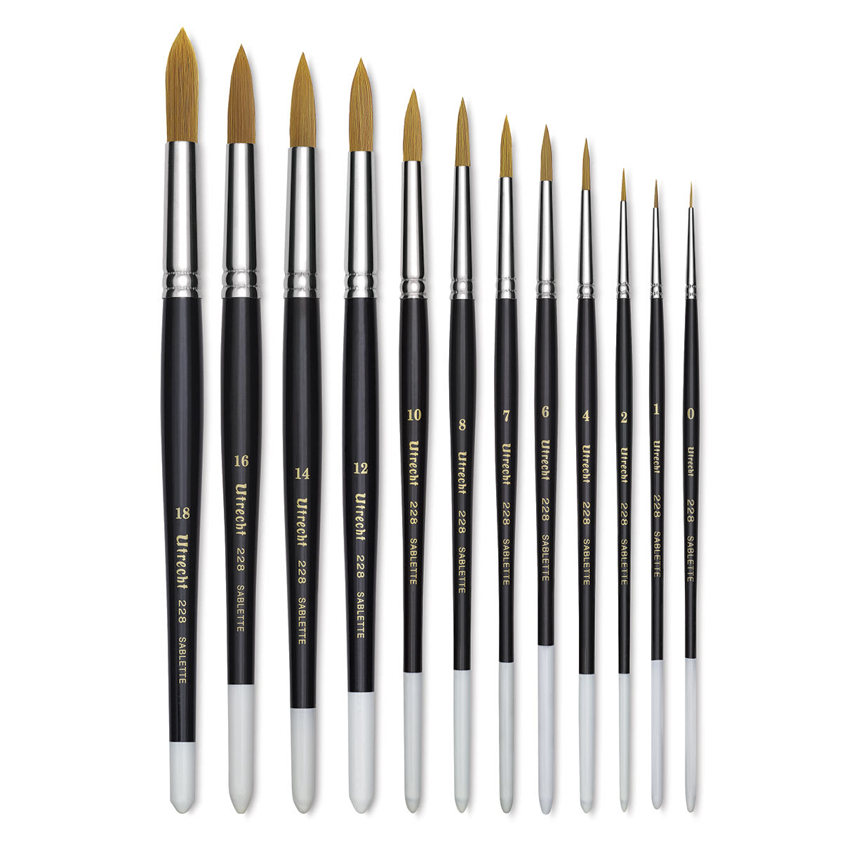 Utrecht Synthetic Sablette Brushes - Several sizes of Round brushes shown upright Utrecht Synthetic Sablette Brushes - Several sizes of Round brushes shown upright
