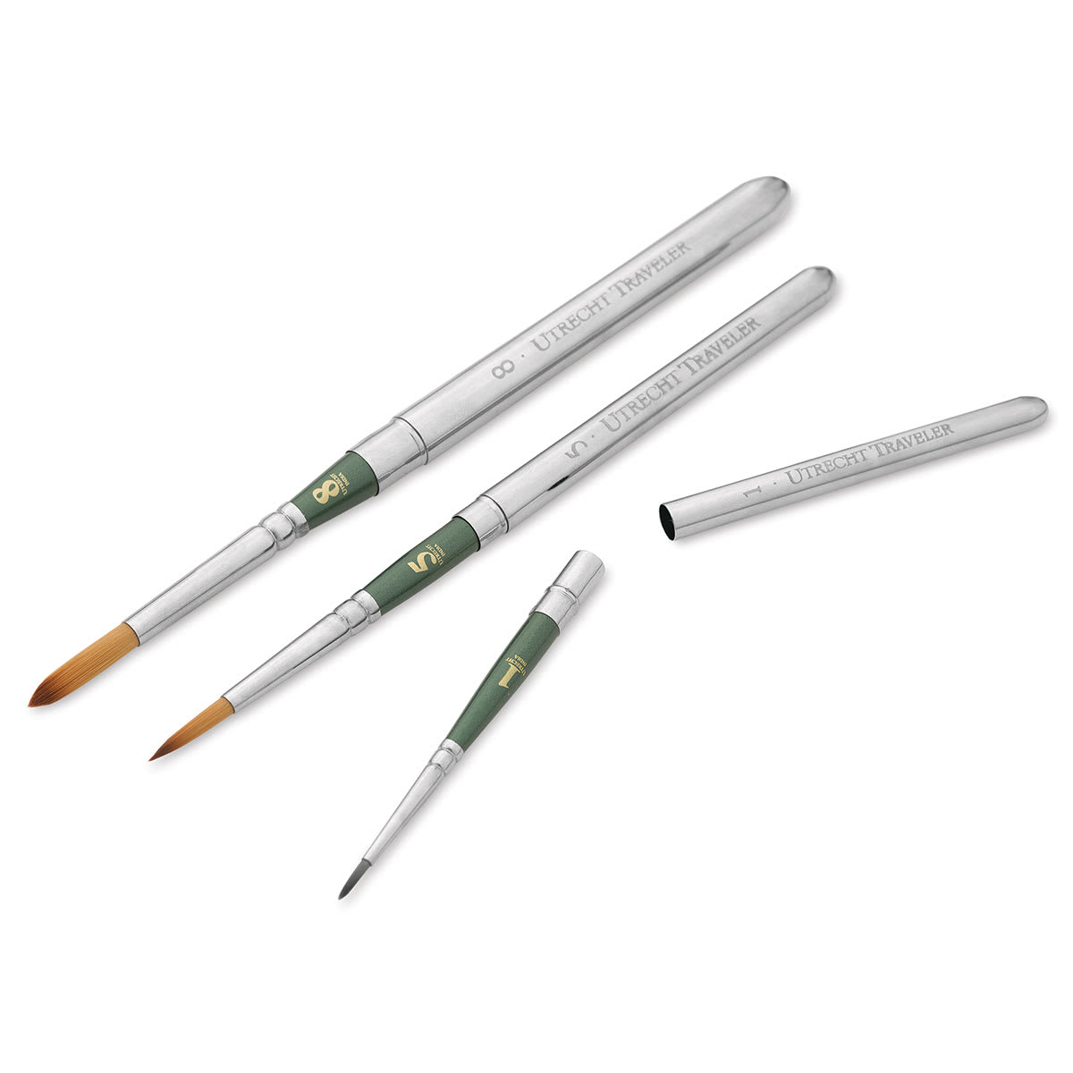 Utrecht Golden Taklon Traveler's Watercolor Brushes - Set of 3 (one brush shown with handle/cap removed) Utrecht Golden Taklon Traveler's Watercolor Brushes - Set of 3 (one brush shown with handle/cap removed)