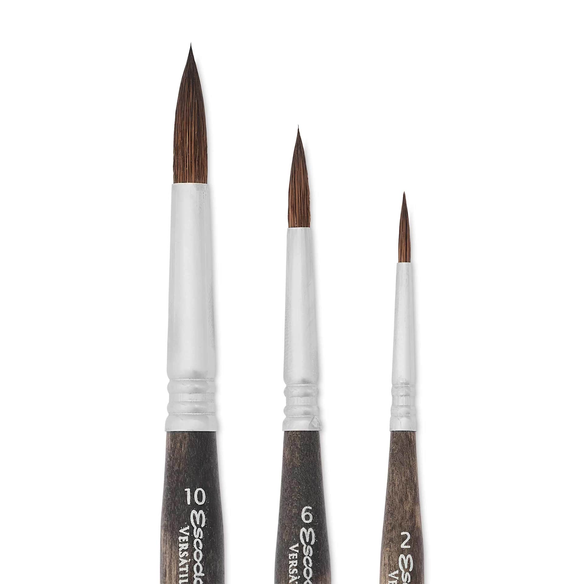 Escoda Versàtil Synthetic Kolinsky Travel Brushes - Set of 3, Round, close up