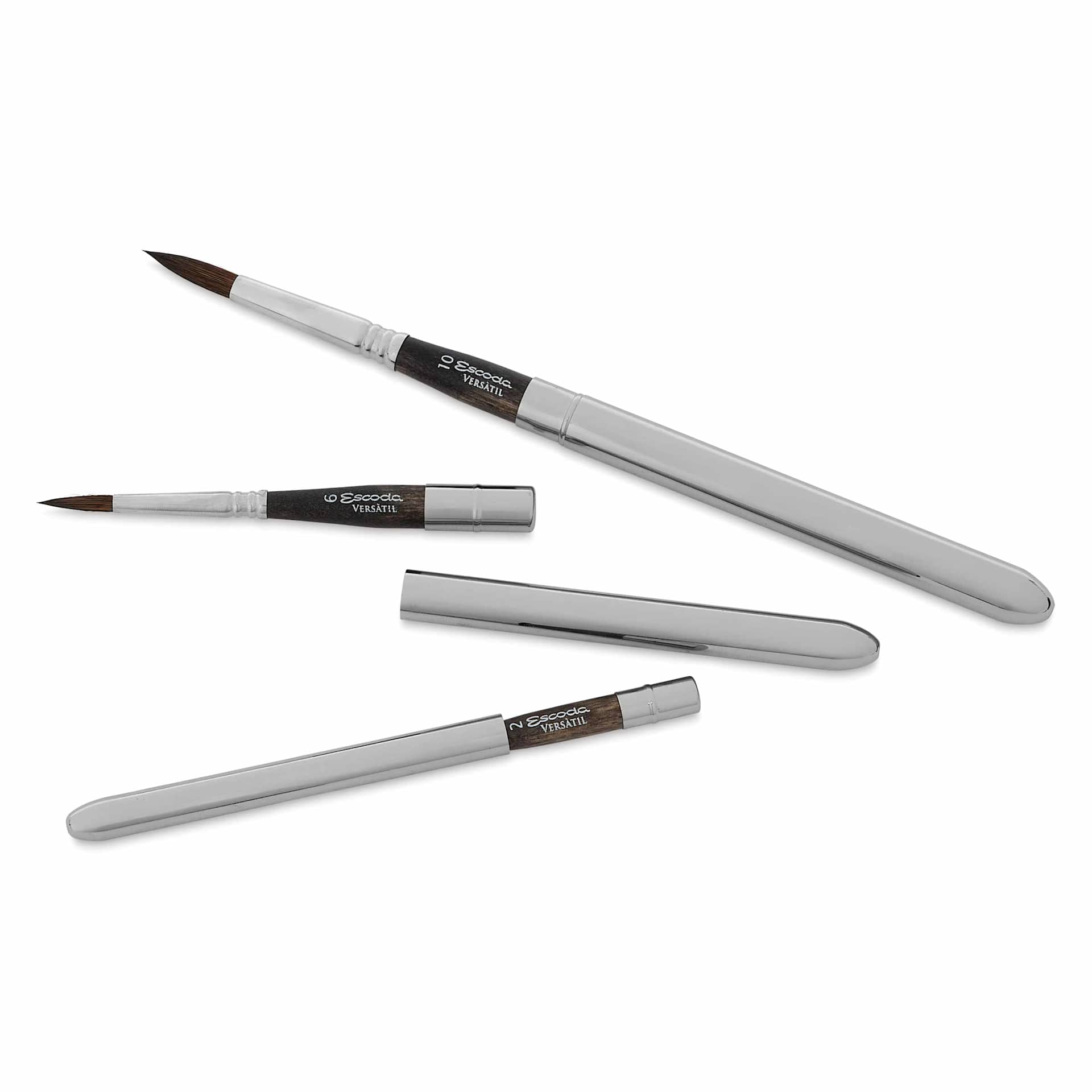 Escoda Versàtil Synthetic Kolinsky Travel Brushes - Set of 3, Round, full length, separated, and travel-safe. 