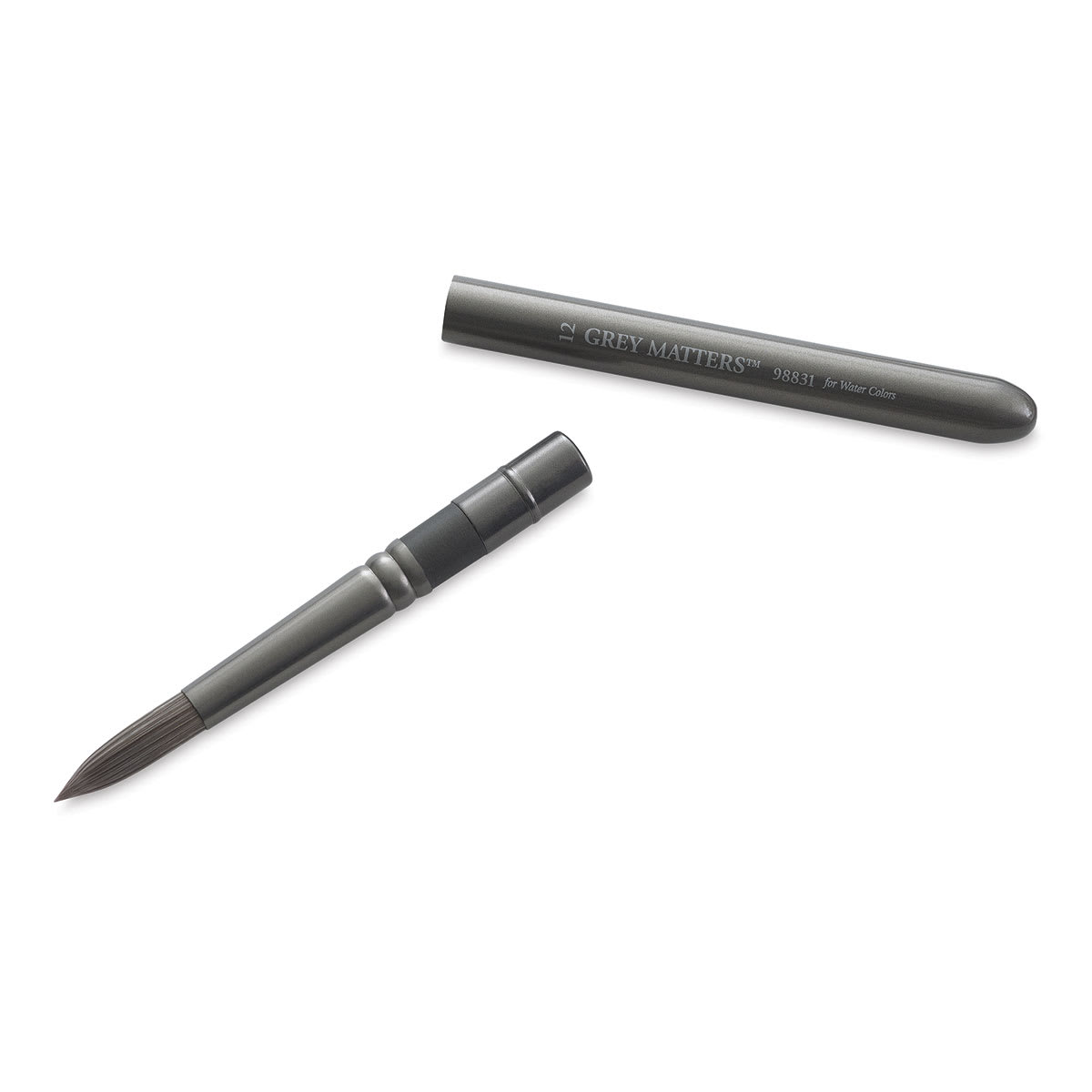 Richeson Grey Matters Pocket Brushes - Angled view of Round brush with cap removed Richeson Grey Matters Pocket Brushes - Angled view of Round brush with cap removed