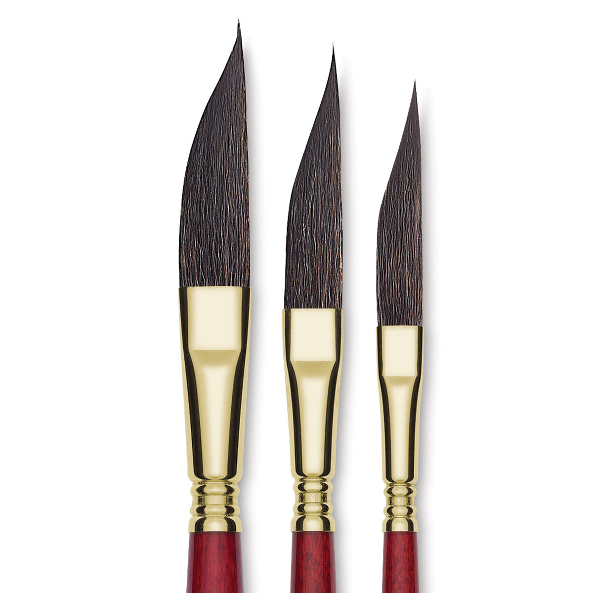 Blick Master Synthetic Squirrel Brushes - Closeup of 3 Dagger brushes
