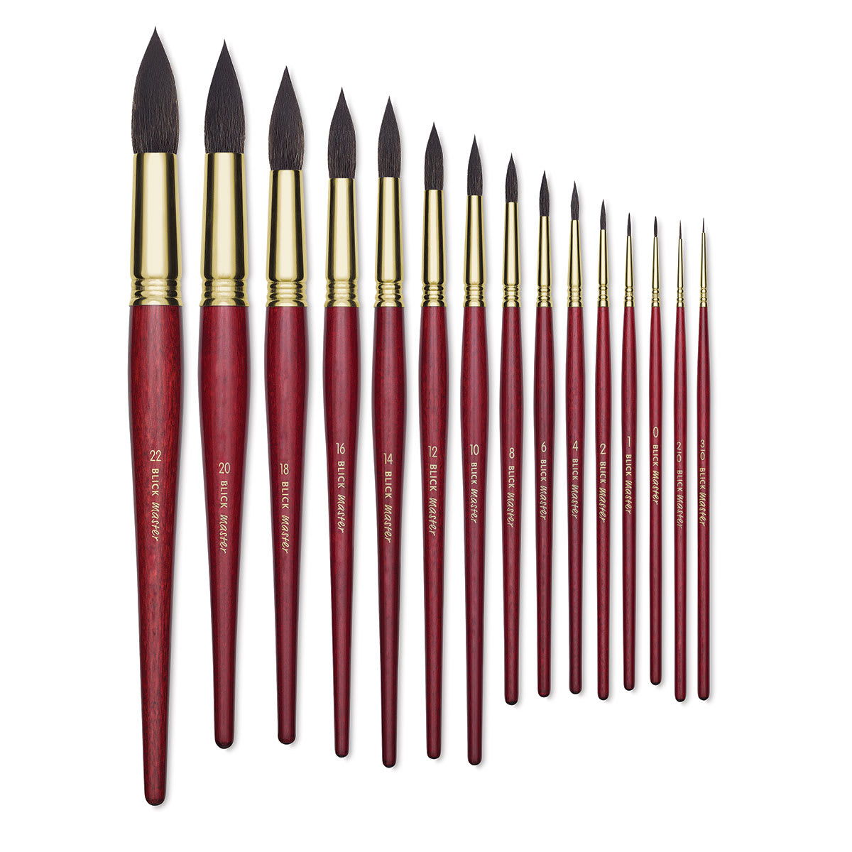 Blick Master Synthetic Squirrel Brushes - Several sizes of Round brushes upright
