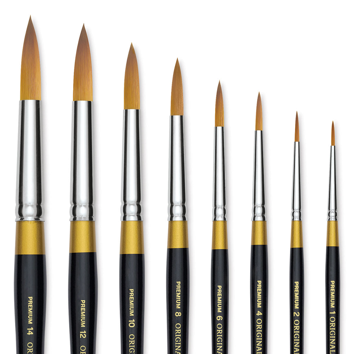 Kingart Original Gold Brushes - Closeup of tips of 8 Round Brushes