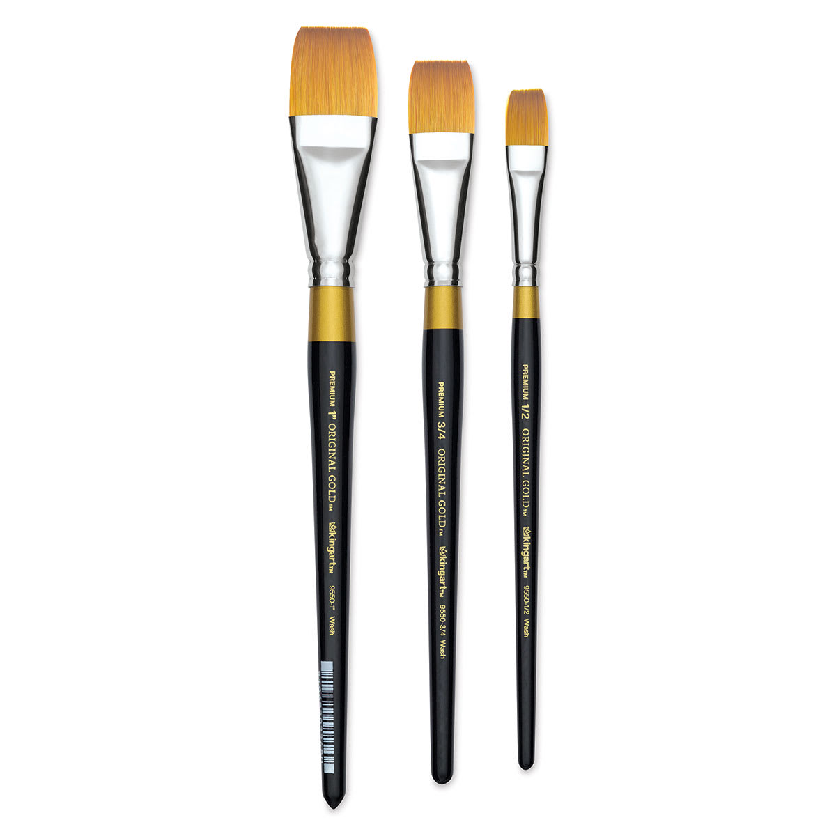 Kingart Original Gold Brushes - 3 Wash Brushes shown upright