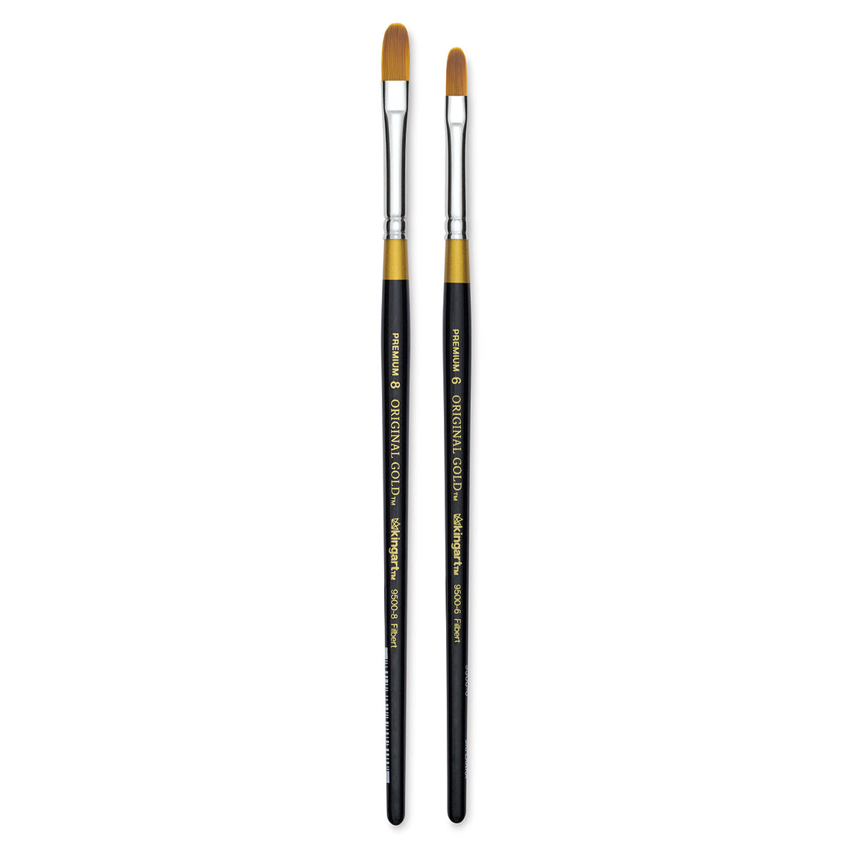 Kingart Original Gold Brushes - 2 Filbert Brushes shown upright
