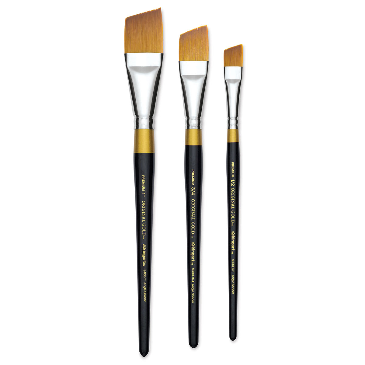 Kingart Original Gold Brushes - 3 Angular Shaders shown upright