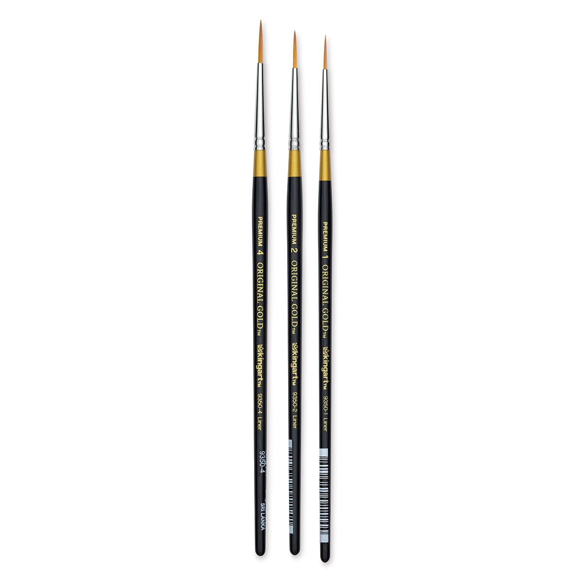 Kingart Original Gold Brushes - 3 Liner Brushes shown upright