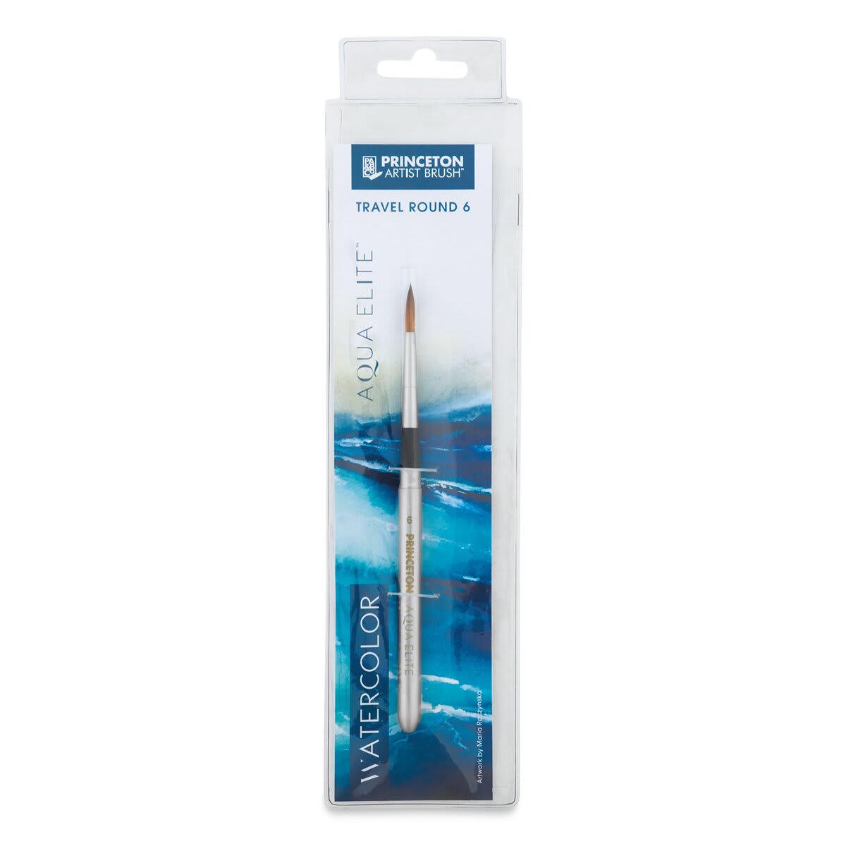 Princeton Aqua Elite Series 4850 Synthetic Brush - Travel Round, Size 6 (front of package) Princeton Aqua Elite Series 4850 Synthetic Brush - Travel Round, Size 6 (front of package)